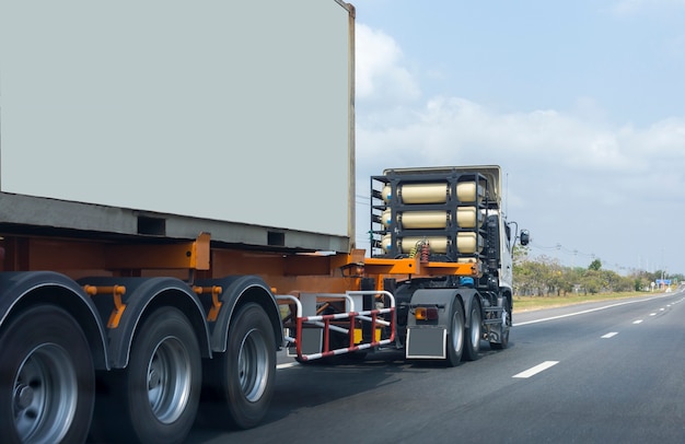 Truck on road container, transportation concept. Transporting Land transport 