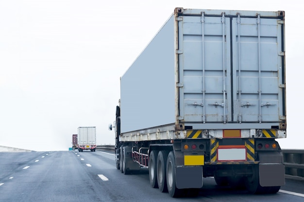 Truck on road with container,import,export logistic industrial Transporting 