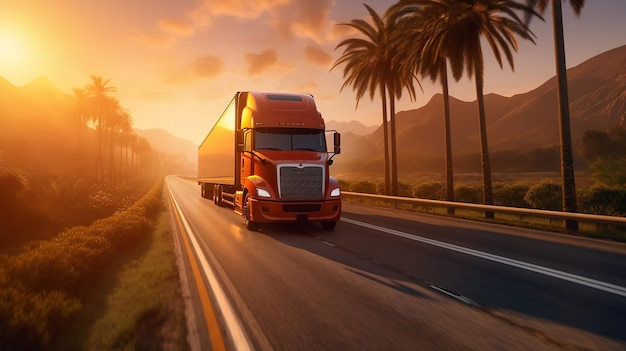 a truck running on the highway