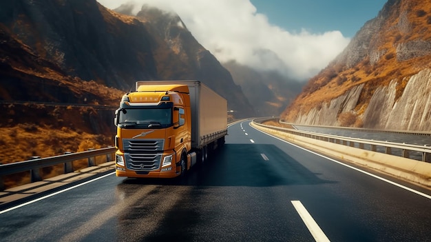 a truck running on the highway