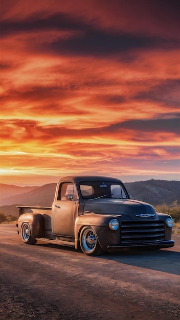 Truck at sunset generated