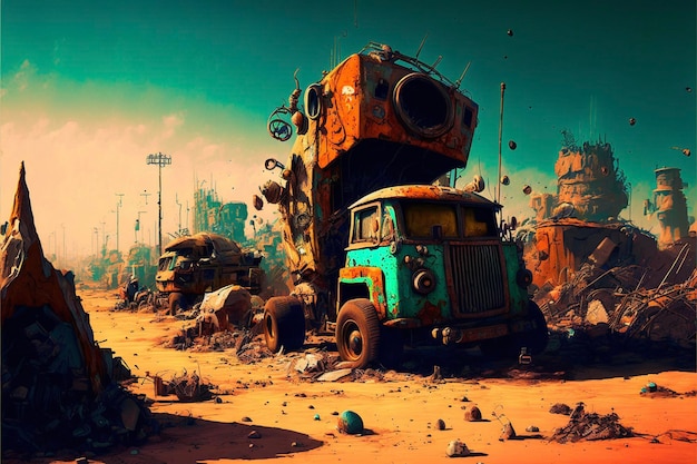 Truck that is sitting in the dirt generative ai