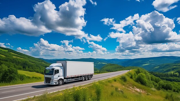 Truck in Transit Modern Transport Vehicle Adds Color to Highway Route Under Daylight