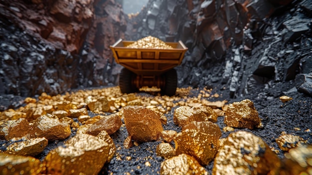 Photo a truck transports ore from a gold mine shaft gold mining in the mine