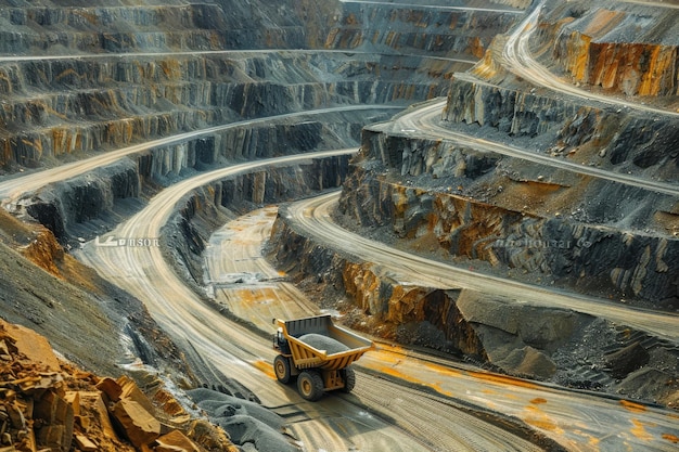 Photo a truck transports ore from a gold mine shaft gold mining in the mine