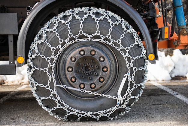 Truck wheel with snow chains