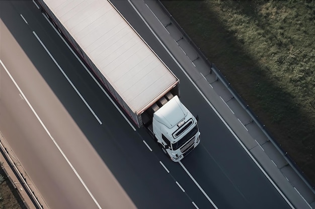 Truck with container on highway cargo transportation generative ai