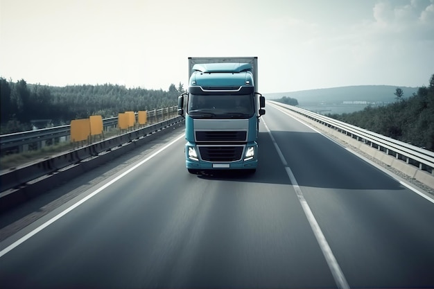 Truck with container on highway cargo transportation generative ai