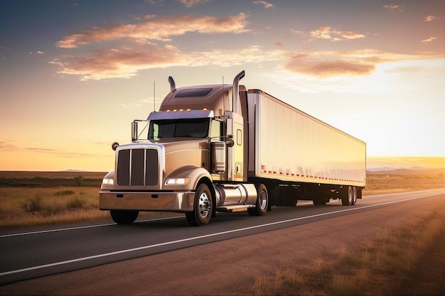 Truck with container on highway cargo transportation generative ai