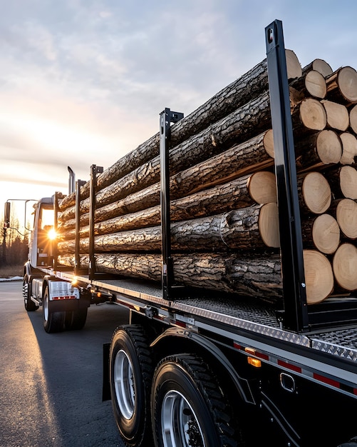 Photo a truck with a large pile of logs on it