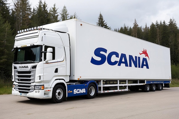 Truck with White Trailer Featuring Scania Branding