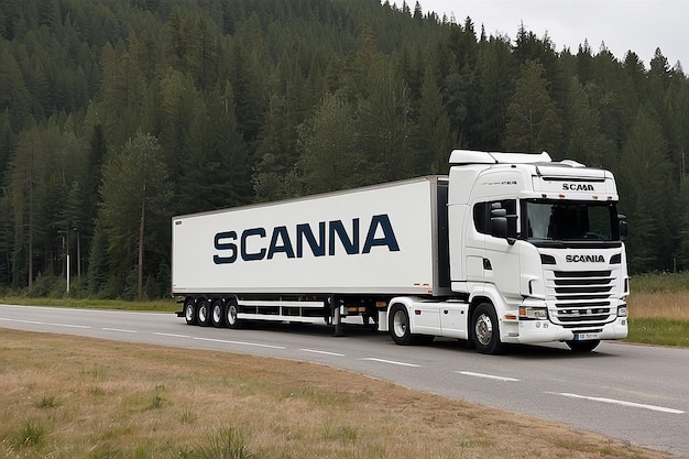 Truck with White Trailer Featuring Scania Branding