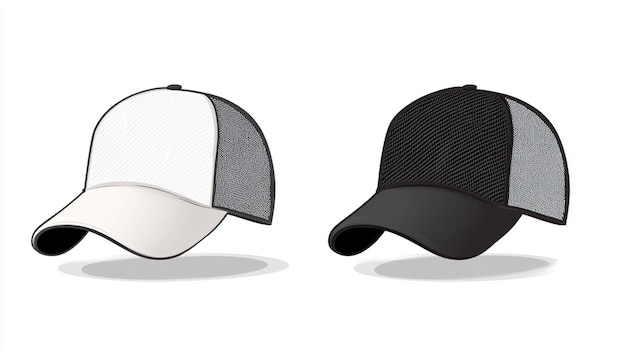 Photo trucker cap mesh template illustration in white and black