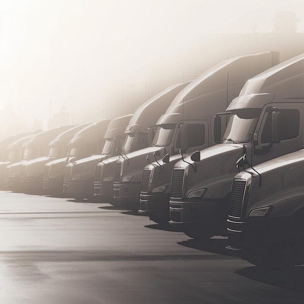 Trucking Business Webpage Header with Parked Trucks Generative Ai