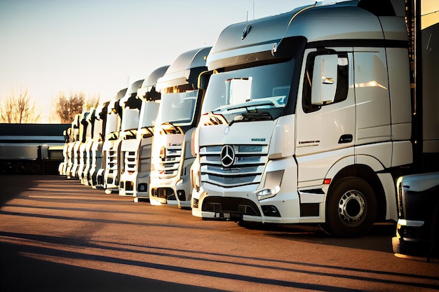 Trucks parked in a parking lot freight transportation logistics and transport