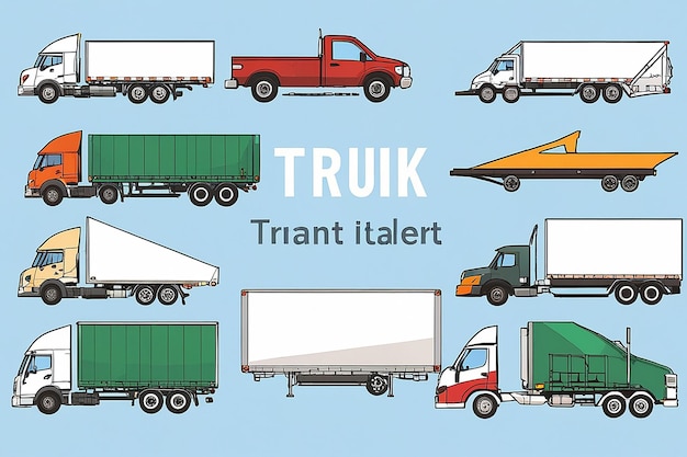 Photo trucks with trailers transport color set vector illustration