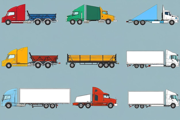 Photo trucks with trailers transport color set vector illustration