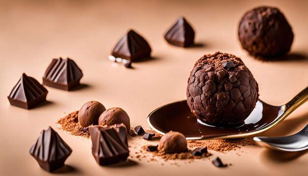 Truffles with chocolate bar squares and spoons 00568