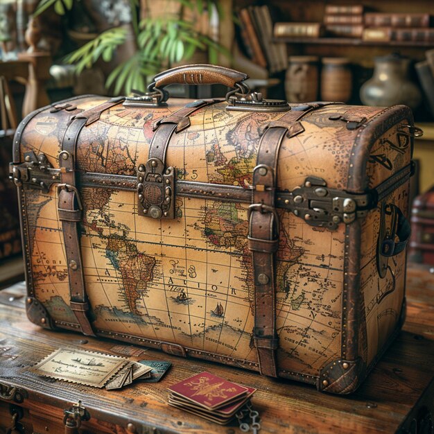 a trunk with a map of the world on it