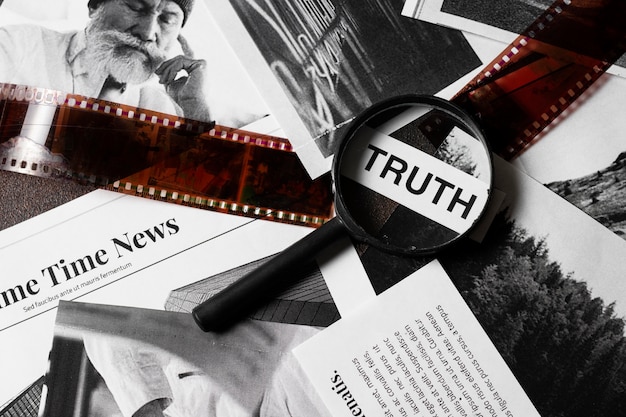 Photo truth concept composition at a detective desk