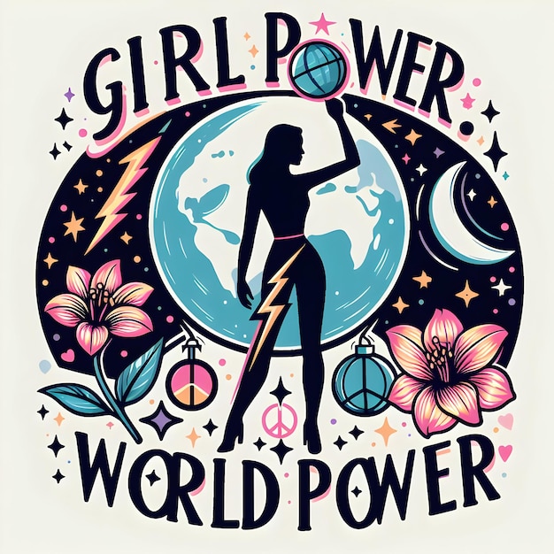 tshirt art design with text Girl Power World Power