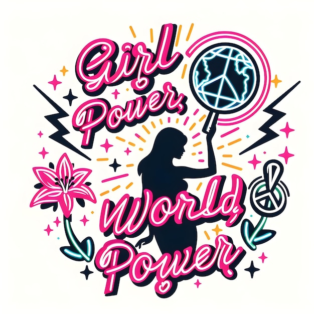 tshirt art design with text Girl Power World Power