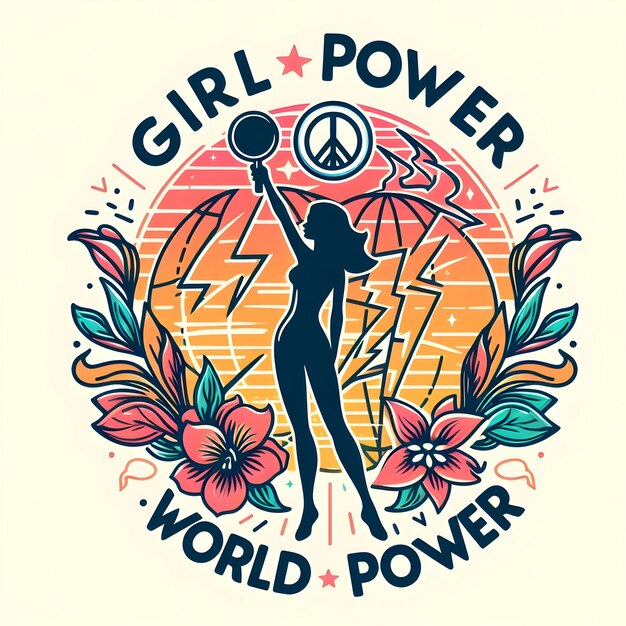 tshirt art design with text Girl Power World Power