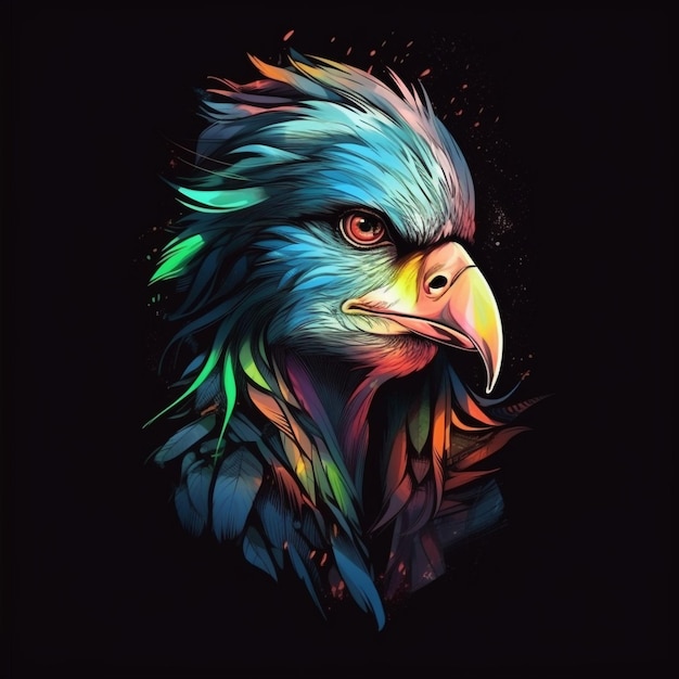 tshirt color eagle icon with girl face black Generative Ai