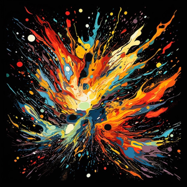 Tshirt design an explosion of vibrant uid forms conveying the energy of a volcanic eruption