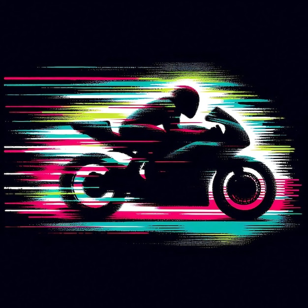 Photo tshirt design glitch rider neon shadows on wheels