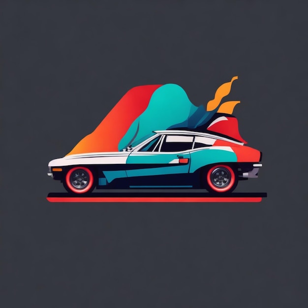 tshirt design graphic of a color full gtr mustang car side minimalist transparent background