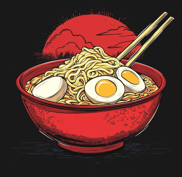 Photo tshirt design ramen bowl with noodles and eggs