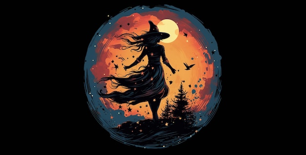 tshirt design witch full body flying on the sky hd wallpaper