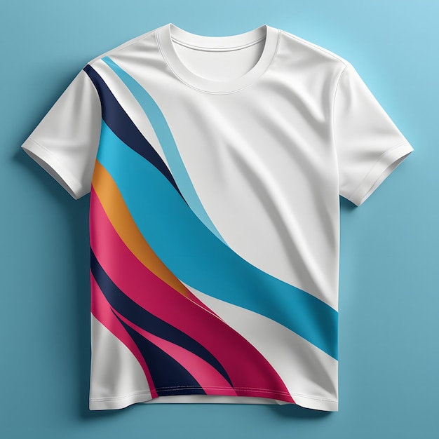 Tshirt design with colorful stripes on blue background