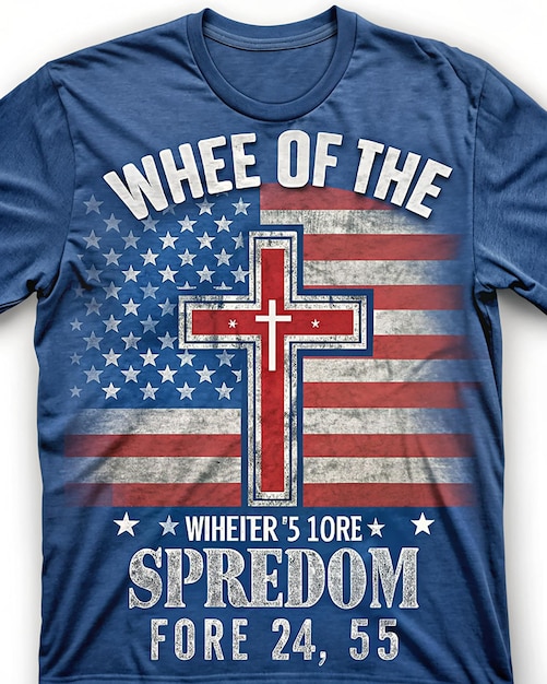 tshirt graphic design for 4th of July The central element cross decorated American flag pattern