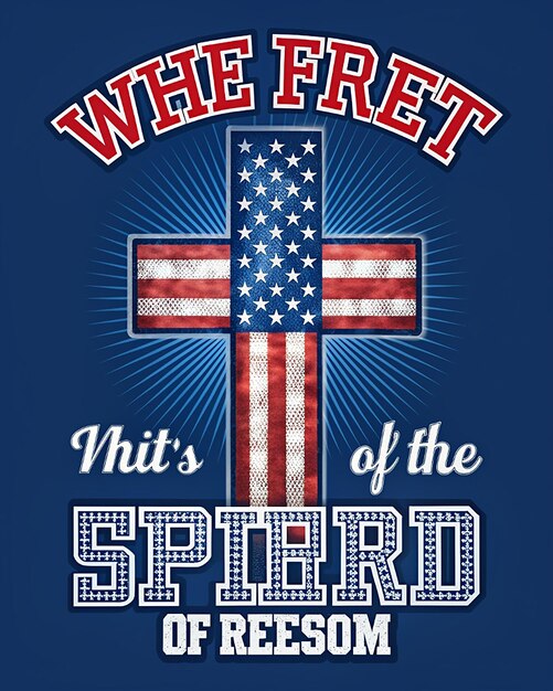 tshirt graphic design for 4th of July The central element cross decorated American flag pattern