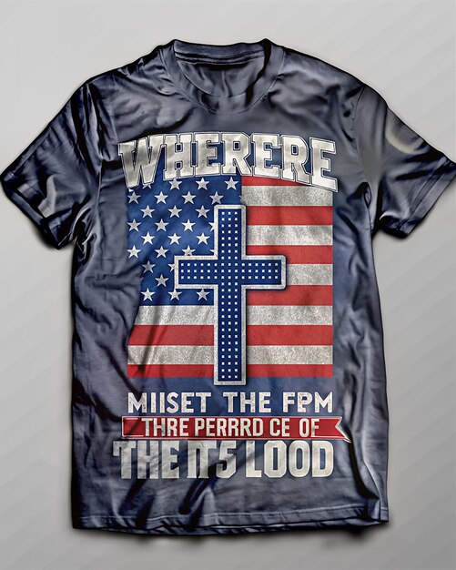 tshirt graphic design for 4th of July The central element cross decorated American flag pattern