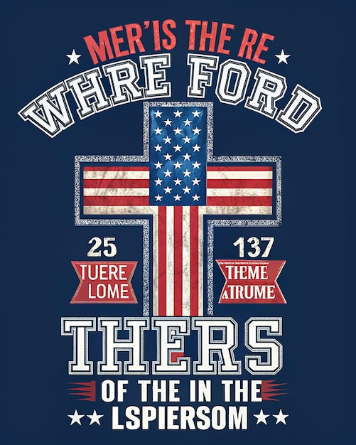 tshirt graphic design for 4th of July The central element cross decorated American flag pattern