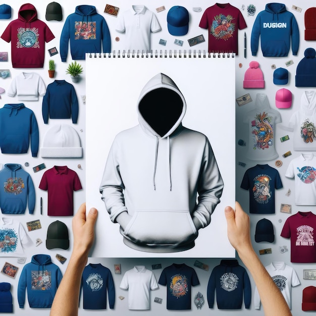 Tshirt hoodie hat beanie flat lay concept