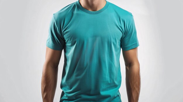 TShirt Mockup handsome muscular man wearing aqua tshirt