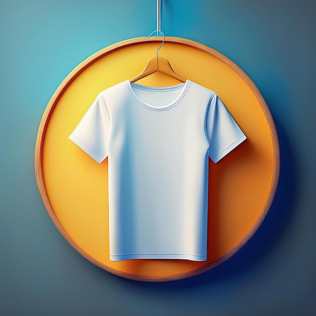 Photo tshirt mockup on hanger against gray wall raglan crew neck ruffle sleeve