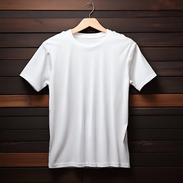 TShirt Mockup Minimalist Chic on Wooden Backdrop