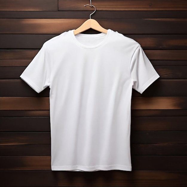 TShirt Mockup Minimalist Chic on Wooden Backdrop