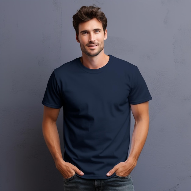 Tshirt plain navy blue color mock up