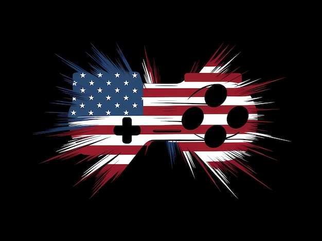 Photo tshirt pod american flag gaming controller illustration