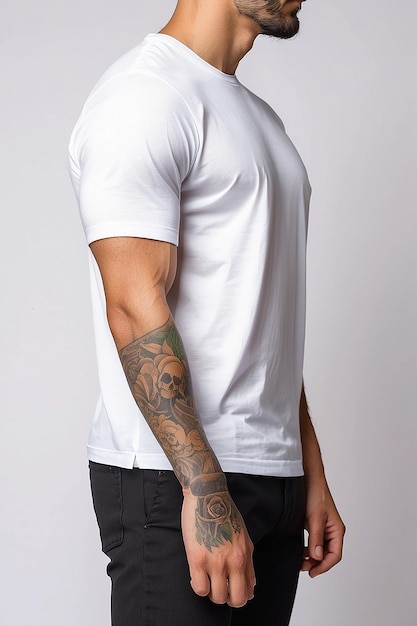 Photo tshirt sleeve white midsection