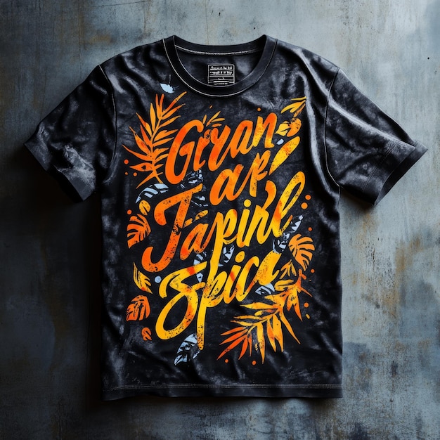 Photo tshirt with colorful tropicalthemed graphic design