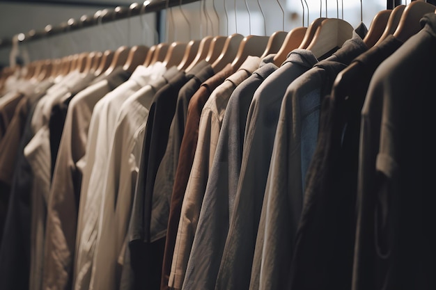 Tshirts in the store hang in a row Neural network AI generated