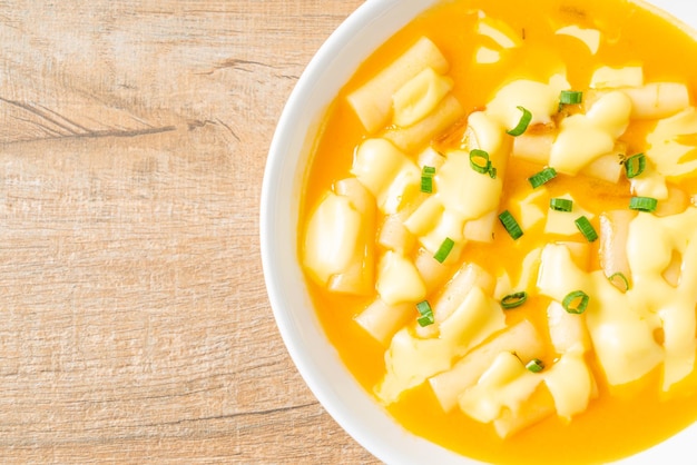 Tteokbokki with cheese or Korean rice cake with cheese