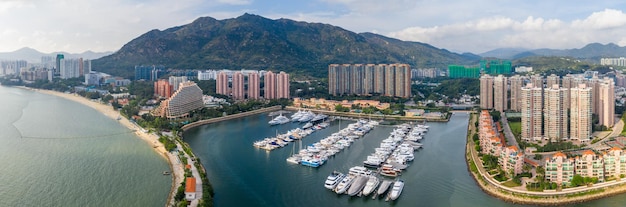 Tuen Mun, Hong Kong 16 May 2019: Aerial view of Hong Kong gold coast